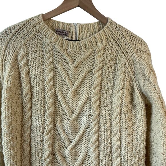 Vintage Strawbridge Clothier Womens Sweater Cream Fisherman Chunky Knit Wool - Picture 2 of 6